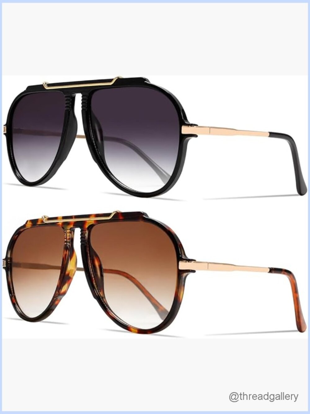 Oversized Aviator Sunglasses Retro Gold Metal Square UV400